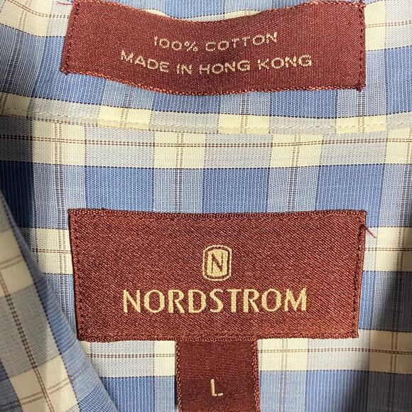Nordstrom Button Down Shirt Blue White Checkered 100% Cotton Mens Size Large - Picture 5 of 5